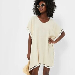 Tuckernuck Katie Caftan in Sand with Pom Poms – Lightweight Ramie M/L  De